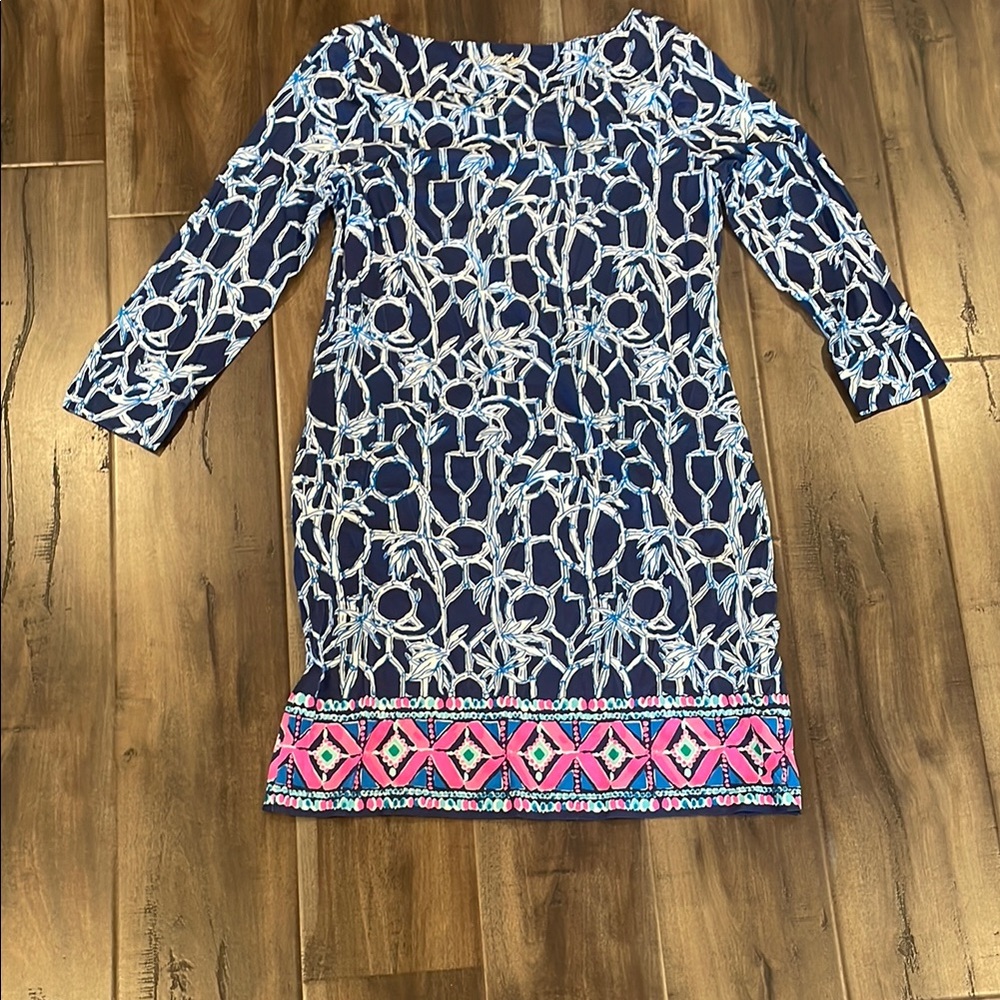 Chic Navy and Pink Patterned Dress